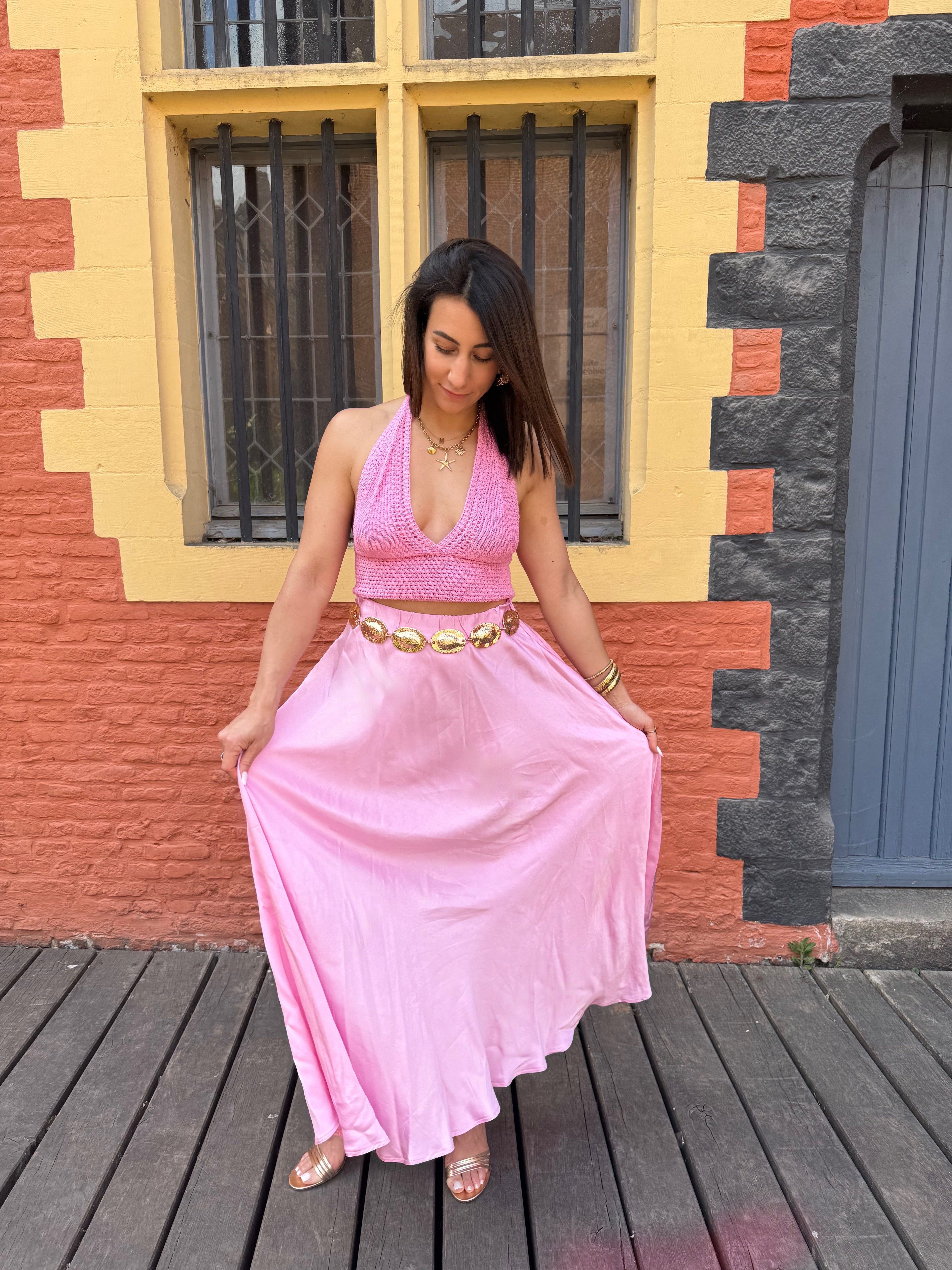 JUPE SATINÉE ROSE QUARTZ